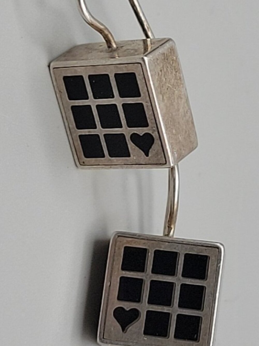 Vintage Victoria Varga Modernist 925 Sterling Silver Drop Earrings Enamel Blocks - Picture 9 of 13